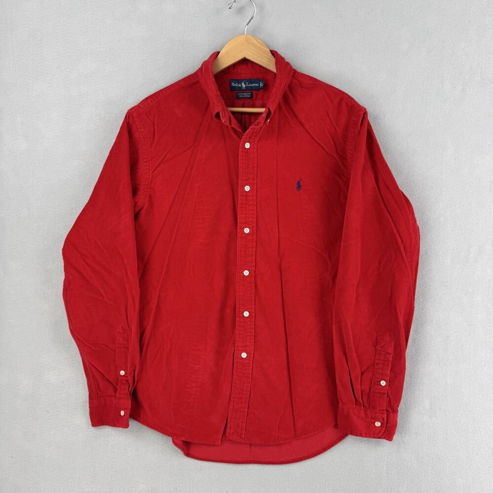 Ralph Lauren Shirt Mens XL Red Corduroy Long Sleeve Button Down Custom Fit